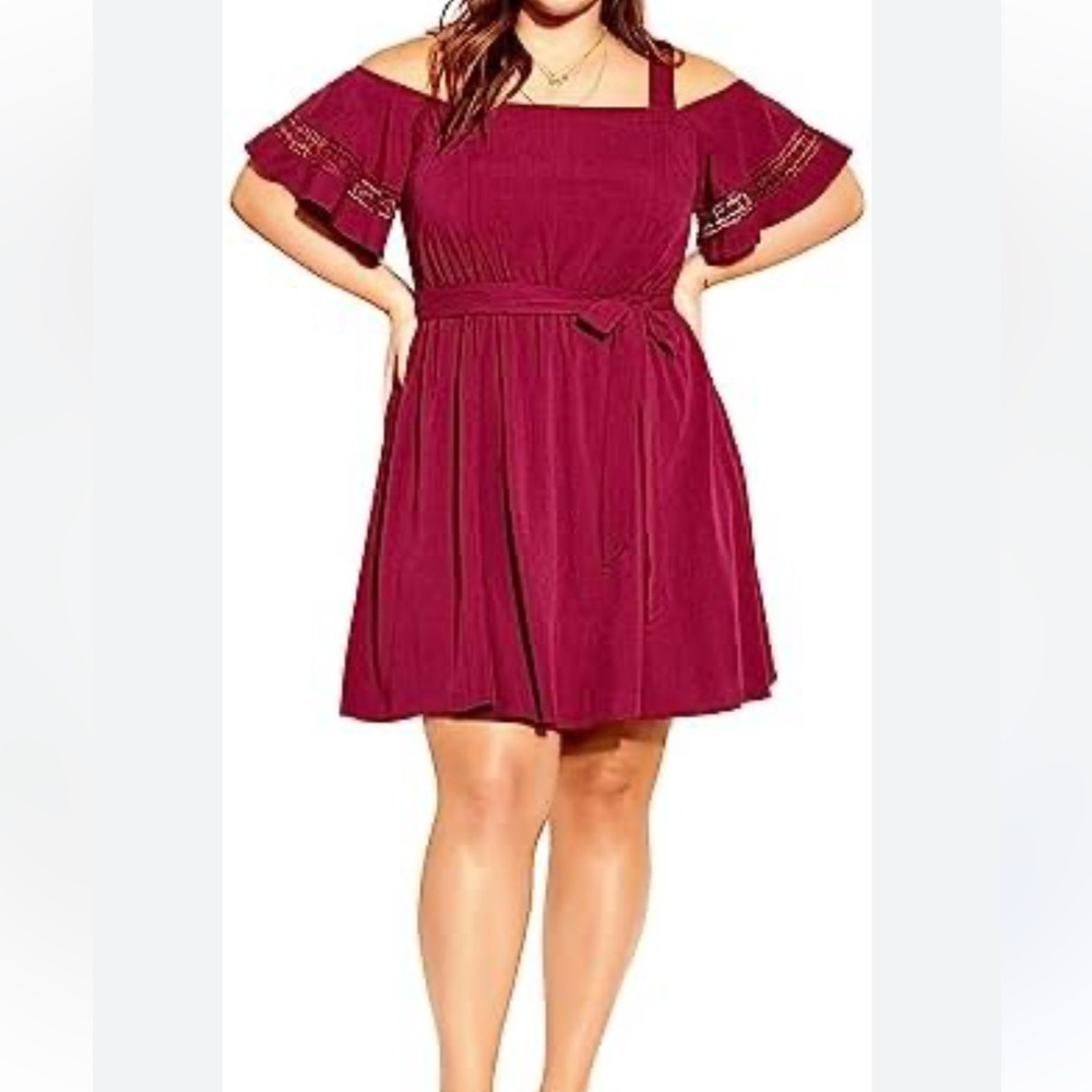 City Chic women’s plus size dress Cold shoulder Rhubarb size XL/22 NEW